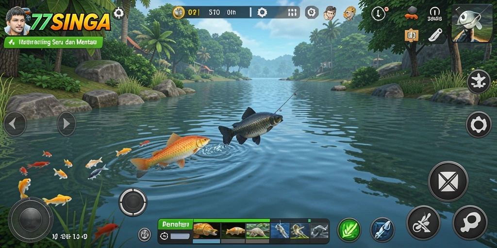 Tampilan gameplay memancing yang seru dan menggugah selera.