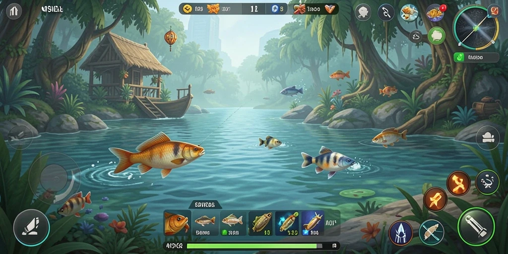 Screenshot yang menampilkan aksi memancing seru di 9SL.