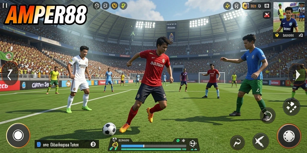 Screenshot gameplay AMPER88 menampilkan pertarungan olahraga yang seru.