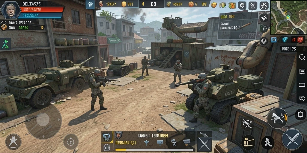 Screenshot gameplay DELTA575 menampilkan pertempuran strategi yang intens.