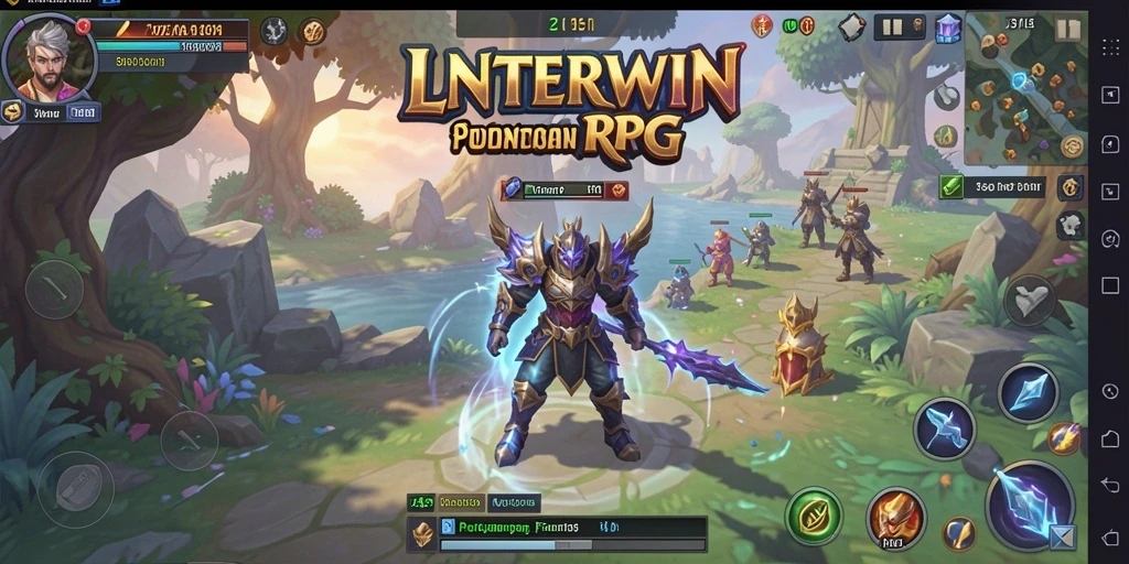 Tangkapan layar gameplay LNTERWIN yang menunjukkan petualangan di dunia RPG.
