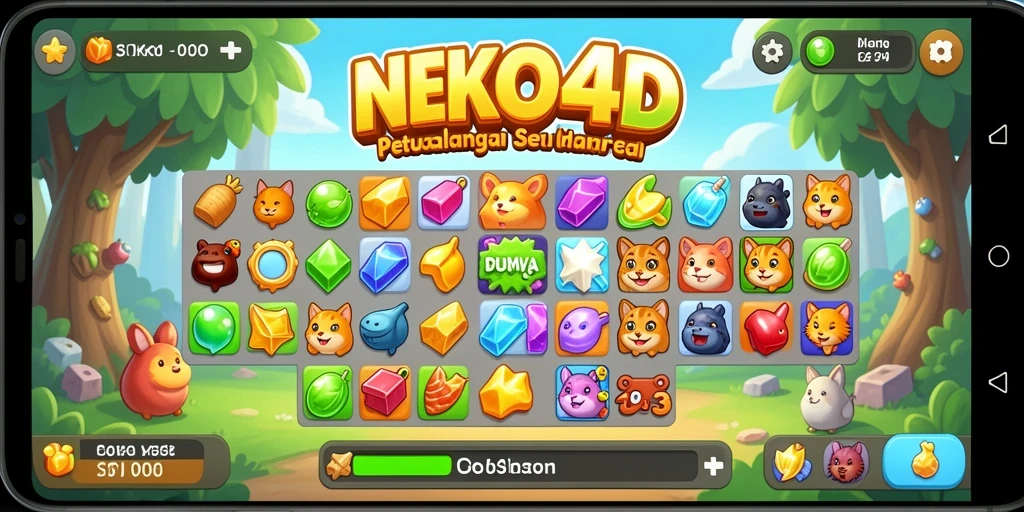 Tampilan gameplay seru dalam NEKO4D dengan karakter dan tantangan Match-3.