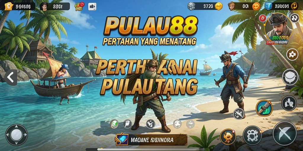 Tampilan menara pertahanan di PULAU88 saat melawan gelombang musuh.