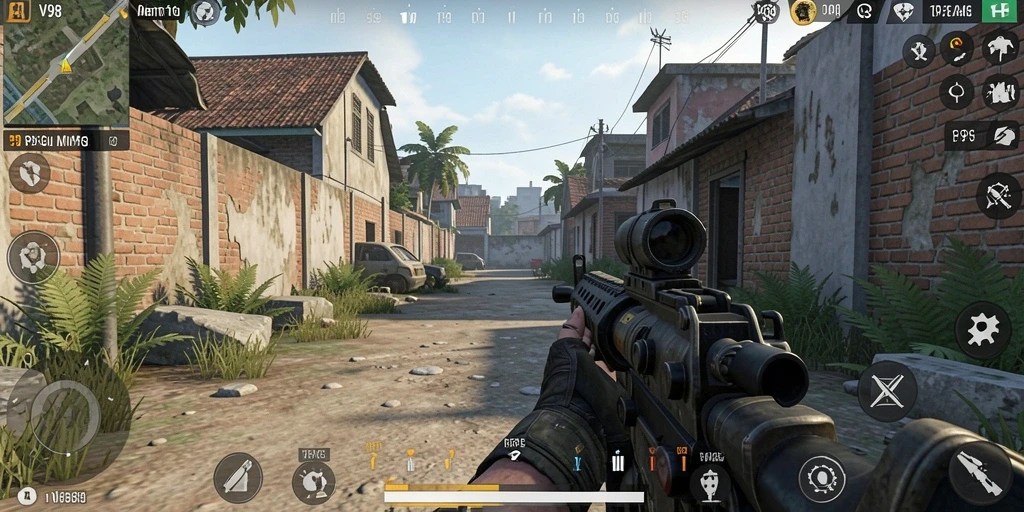 Menampilkan aksi seru dalam game TPS V98 yang dinamis.
