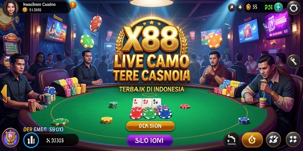 Tampilan gameplay X88 yang menawan dengan dealer langsung dan interaksi real-time.